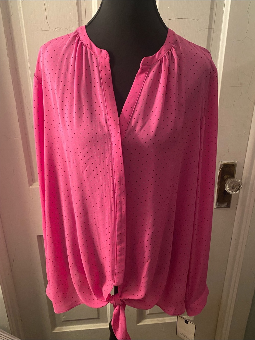 Dana Buchman Hot Pink Polka Dot Tie-Front Blouse
